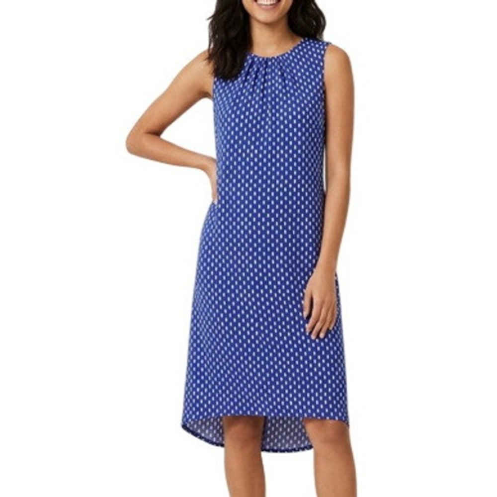 Ann Taylor Womens Blue White Sleeveless Maxi Dress Size S Geometric Print